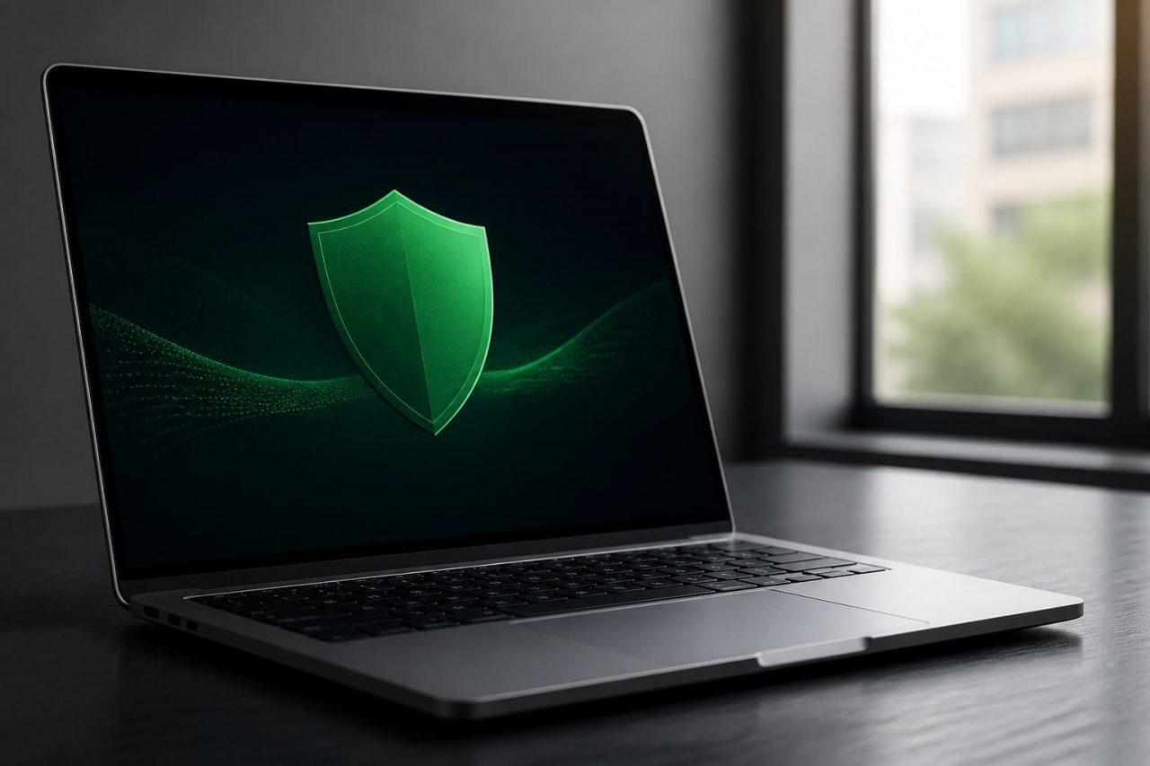 Laptop mit Schutzsymbol auf dem Bildschirm